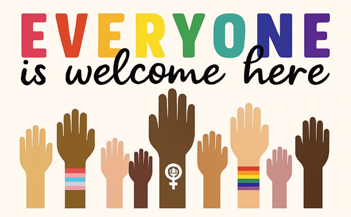 Everyone Is Welcome Here – Inclusive Counselling Inclusivity graphic showing “Everyone Is Welcome Here” to represent safe, non-judgemental counselling.